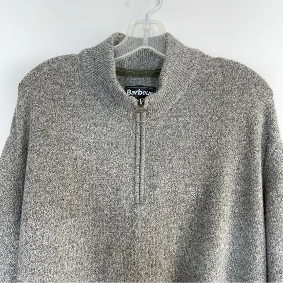 Barbour Mens Tisbury Half Quarter Zip Sweater XXL Grey Heather Wool Silk Classic